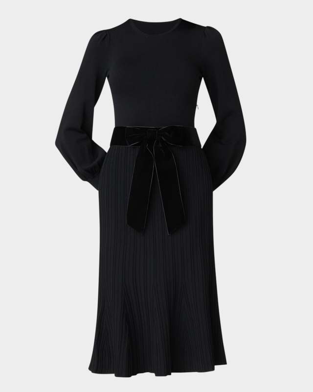 Ida Ribbed Bow-Front Midi Dress